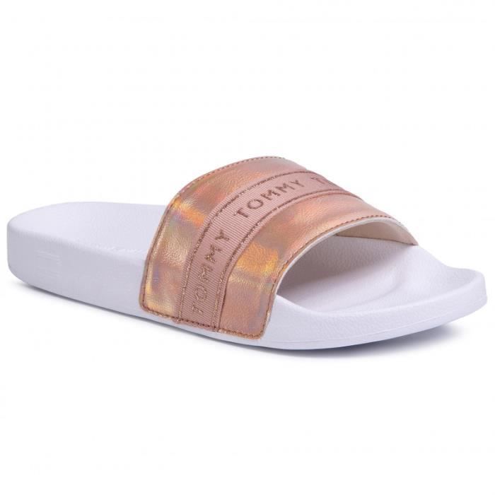 Tommy hilfiger pale pink glitter pool slide sandals clearance