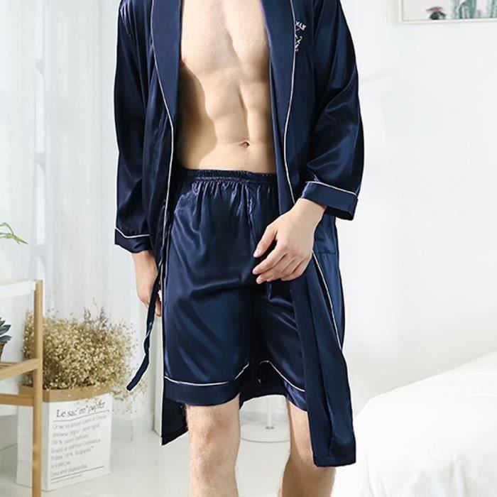Pyjama Homme En Satin à Manches Courtes - 2 Pièces Noir - Vêtement De Détente Confortable