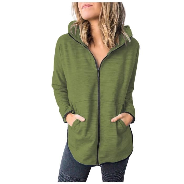 Pull Femme Avia – Vert Olive, 1/4 Zip, Manches Longues, Trous Pour Pouces – Taille XXL