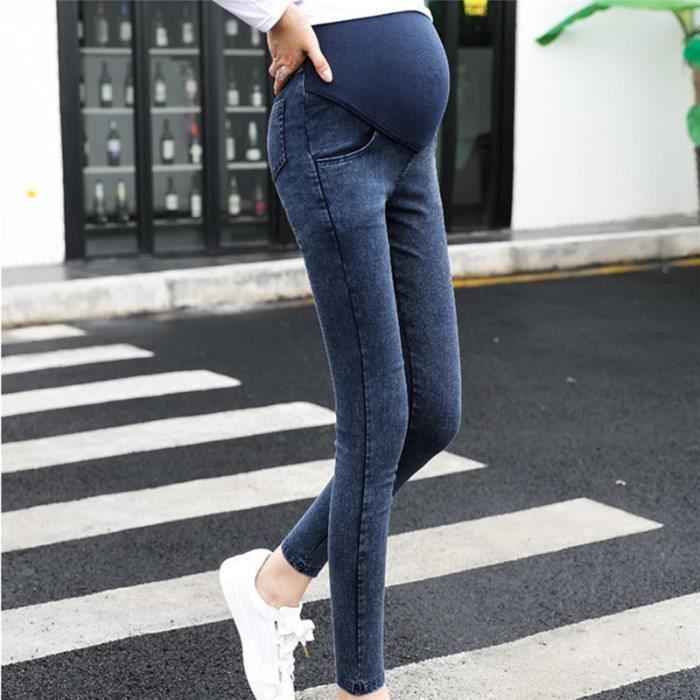 Blue Pantalon De Grossesse En Denim Extensible Et Filiforme Pour