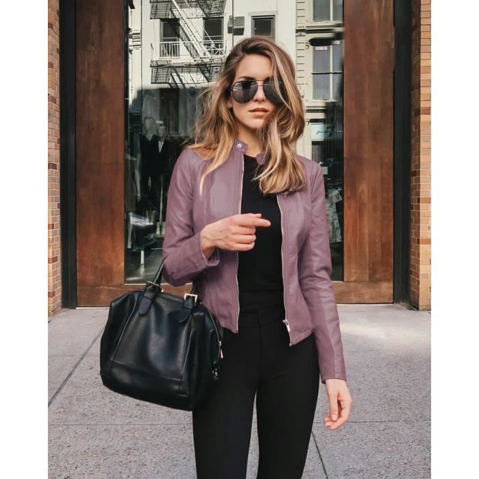 ECELEN manteau blouson cuir PU pour femme avec fermeture clair