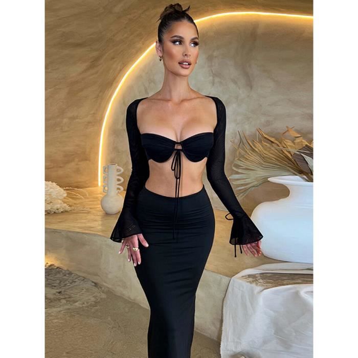Jupe ensemble deux pieces noir Sexy pour femmes 2022 Black C3967 Blanc Cdiscount Pret a Porter
