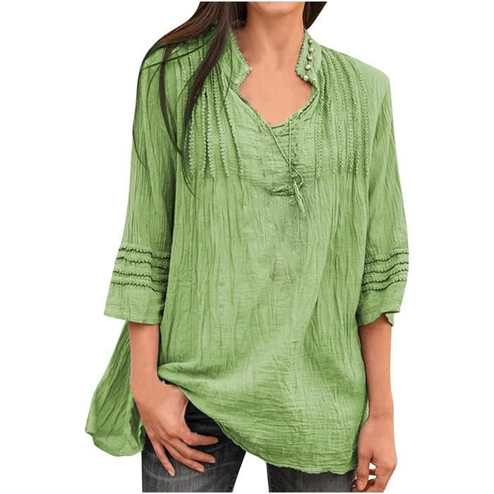 Tunic Switch OUSIMEN Chemisier Du00e9contractu00e9 U00e0 Manches 3/4 Et Col En V Pour Chemisiers Et Blouses Femme