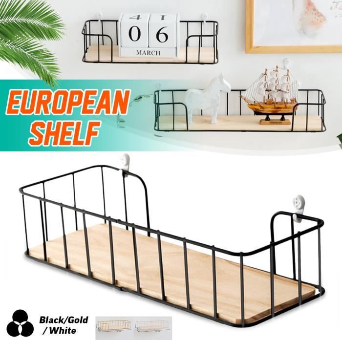 Étagère Murale en Fer Multifonctionnel pour Chambre Cuisine Maison Décoration Murale noir large