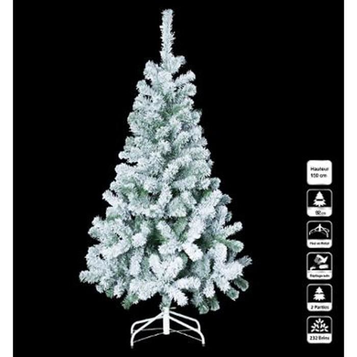 Sapin artificiel de noel floqué en PVC et métal Dim L.150 x l.84 x
