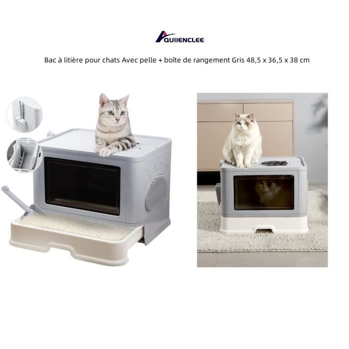 Comparer les prix de Bac à litière pour chats - QUIIENCLEE - Avec pelle + boîte de rangement - Gris - 48,5 x 36,5 x 38 cm