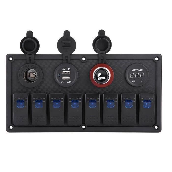 Panneau De Commutation 8 Gang 12V/24V Étanche Avec LED Bleue - Idéal Bateau, Camping-car, Voiture