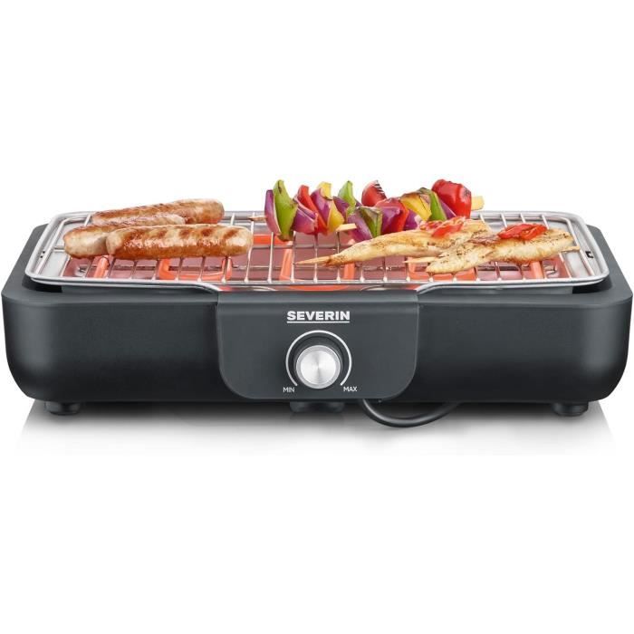 Barbecue Électrique SEVERIN - 2300W, Grille Inox, Bac à Eau - Intérieur/Extérieur