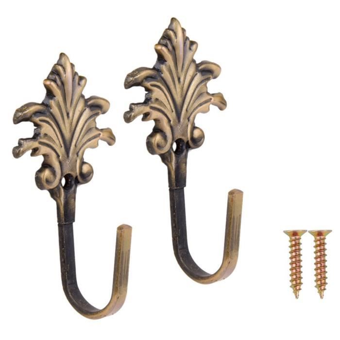 2 Embrasses à Rideau En Forme De U Avec Motif Feuille - Crochet Mural Déco Pour Maison - Bronze
