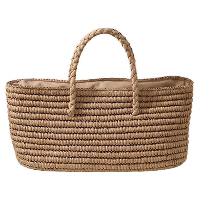 Sac Plage Sac Paille Tissé Main Grande Capacité Femme Blanc