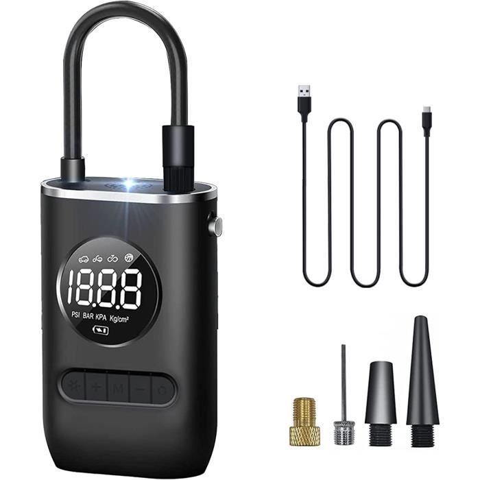 Compresseur Air Portatif 150 PSI - Gonfleur Pneus Voiture, Vélo, Moto, 5 Modes, écran LCD, Lumière LED