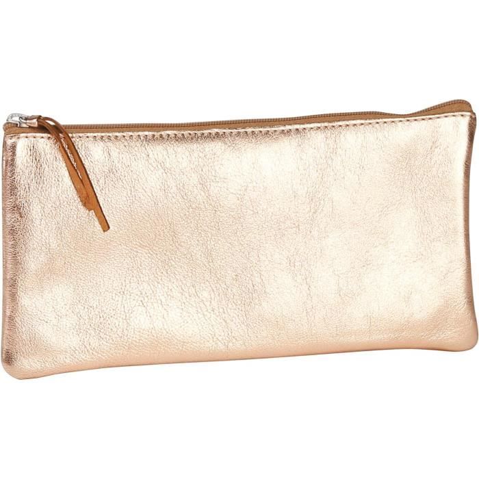 Clairefontaine Astuccio Slim Kleo-Pathra In Vera Pelle Di Agnello – Color Oro, Chiusura Zip, Dimensioni 19,5 Cm – Concia Vegetale Eco-friendly