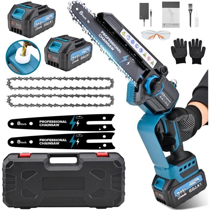 Mini Tronçonneuse Sans Fil 8 Pouces 1200W Brushless 8000mAh - Élagage Jardin Léger Et Puissant