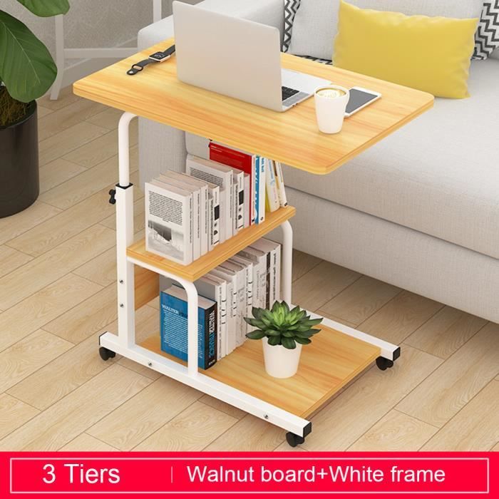 Bureau Réglable En Hauteur 60x40cm - Table Ordinateur Portable Avec Roulettes, Support Tasse, Noir