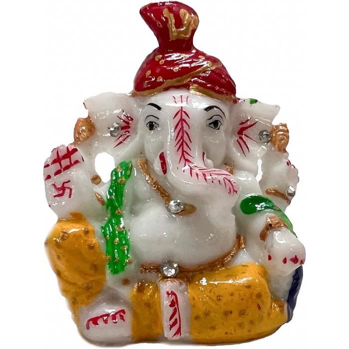 Statuette De Ganesh En Céramique - Blanc, 8x10 Cm - Idole Porte-bonheur Pour Tableau De Bord Voiture