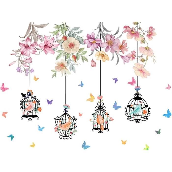 Autocollants Muraux Pots De Fleurs Avec Papillons - Déco Florale Colorée Pour Salon, Chambre, Cuisine