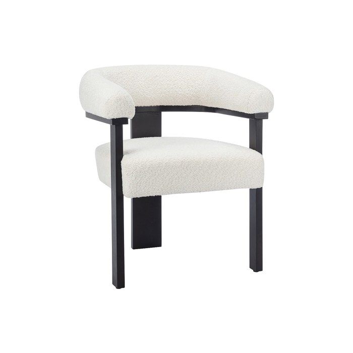Chaise avec accoudoirs en tissu bouclette et bois dhévéa noir - Blanc - LIVELIA