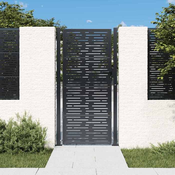 Vidaxl Portail de Jardin Portillon de Patio Barrière de Sécurité Porte dExtérieure Terrasse Anthracite 105x180 cm Acier 153194