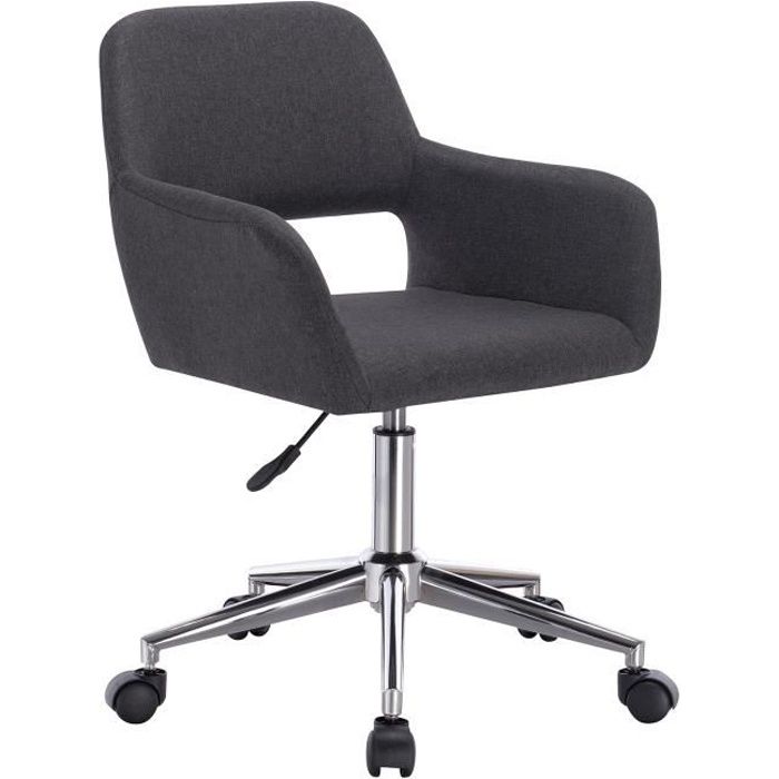 woltu 1 x fauteuil de bureau,chaise de bureau,tabouret de bureau pivotant avec accoudoir en lin, hauteur réglable, gris foncé