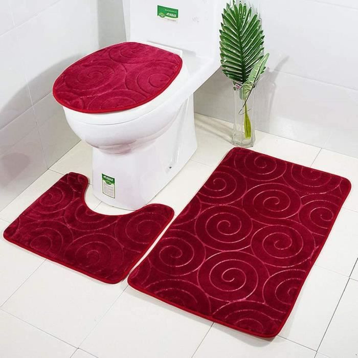 Retoo Lot de Tapis de Bain Antidérapant 3 Pièces Lot de 3 Housses de siège de Toilette et Tapis de Salle de Bain Tapis Contour Toilette à Poils Longs, Shaggy Couvercle pour