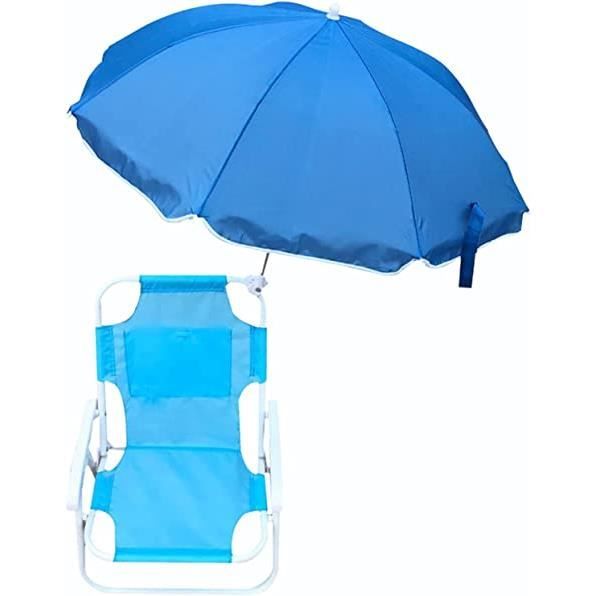 Chaise de plage pliante - ZGEER - Bleu - Avec parasol - Adapté aux enfants - Acier allié