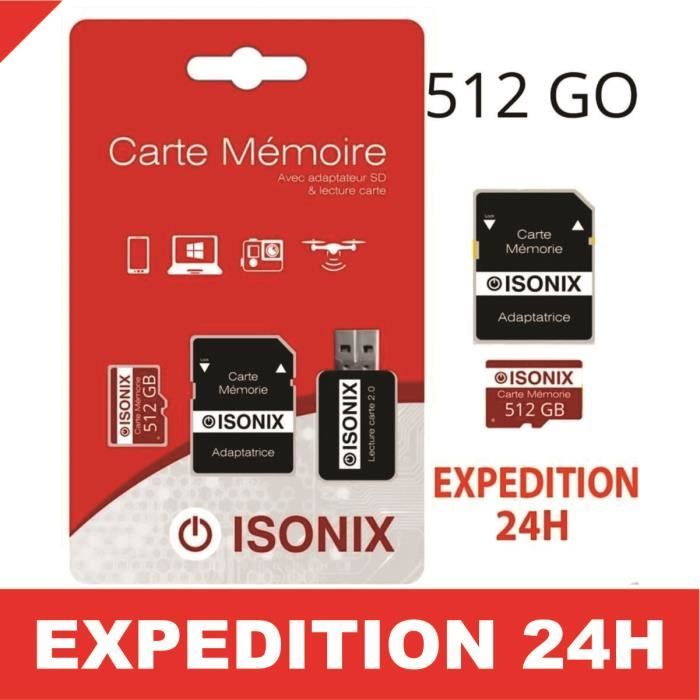 Carte Micro-SD 512 Go classe 10 au Formate SDXC/SDHC 4K smartphone tablette  caméra sport + Lecture Carte ZISONIX - Cdiscount Appareil Photo