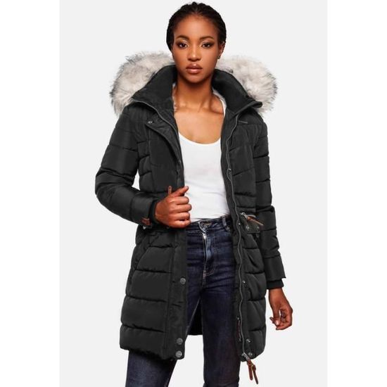 Veste D'hiver Matelassée Navahoo Pour Femme - Capuche Fourrure Amovible, Coupe Cintrée, Imperméable
