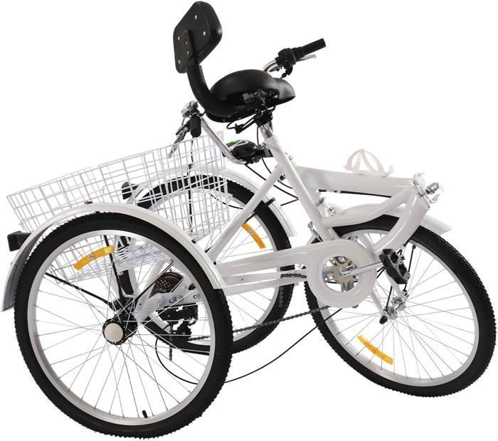 RainWeel Tricycle pour adulte 24 , pliable, 7 vitesses, avec panier, porte-gobelet et lumière, rouge