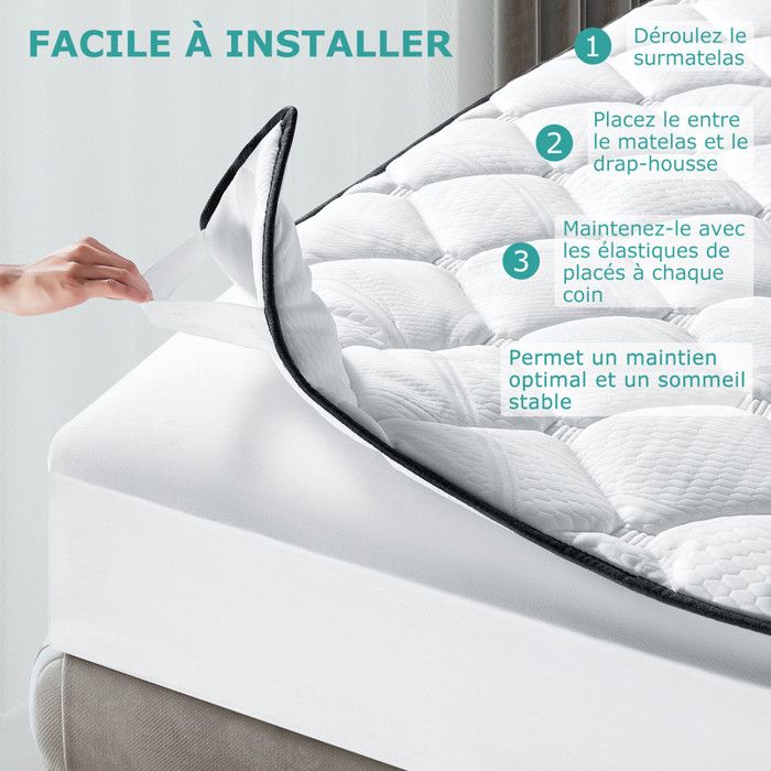 Surmatelas 160x200 Cm épaisseur 4 Cm - Moelleux Ergonomique - Housse Lavable - Avec Sangles De Fixation - 2