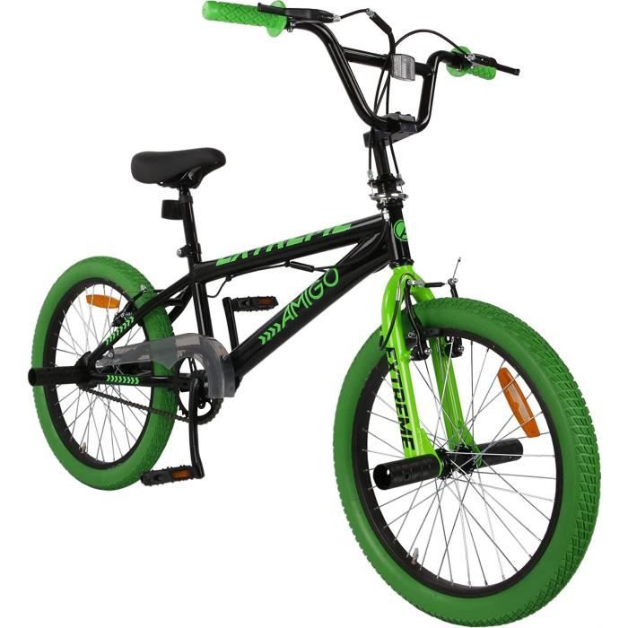 Extreme velo enfant pour garcons 20 pouces avec freins a main velo bmx de 5 a 9 ans noir vert Cdiscount Sport