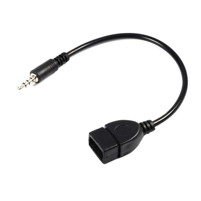 Adaptateur convertisseur prise jack 3,5 mm mâle stéréo vers USB 2.0 femelle  pour port auxiliaire de voiture, peut lire les fichiers MP3 en forme de clé  USB : : High-Tech