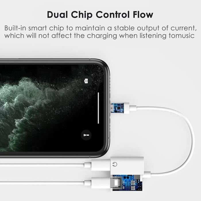 Adaptateur Double Lightning, Casque pour Iphone Splitter [Apple MFi  Certified] 2 en 1 Dual Lightning Câble de Charge, - Cdiscount Informatique