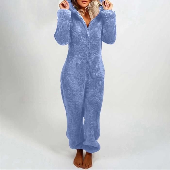 Pyjama Adulte Femme Hiver Chaud Barboteuse Combinaison Pyjama Zippe Capuche Femme Capuche en Peluche Oreilles de Chat bleu Bleu Cdiscount Pret a Porter