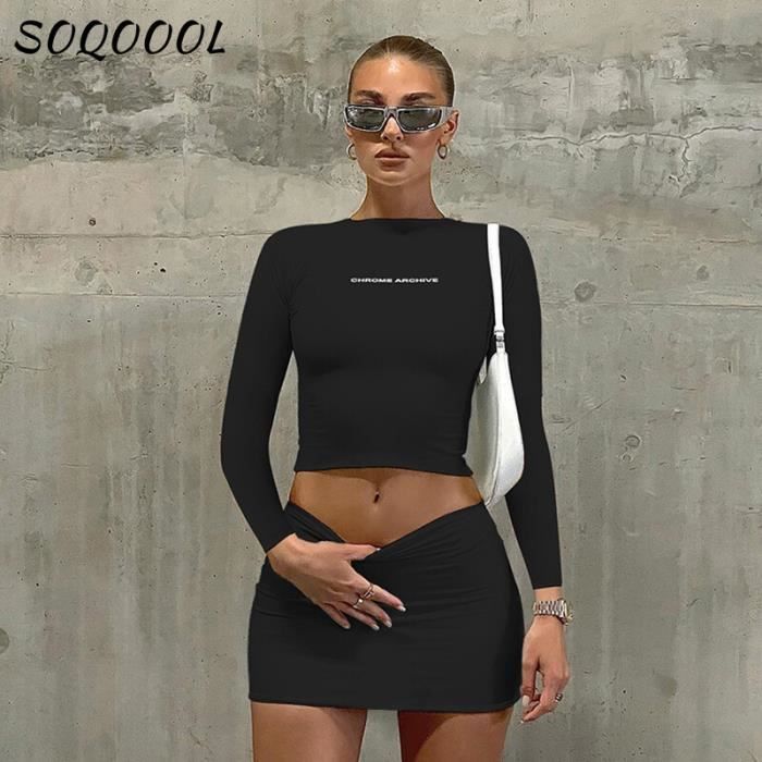 Ensemble deux pieces Jupe et Haut Court pour femme Dress Black Mode Streetwear Sexy Slim Soiree en Club Blanc Cdiscount Pret a Porter