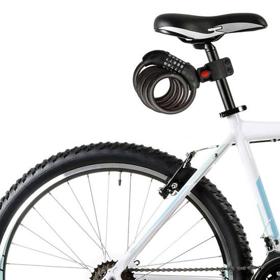 Cadenas à Code 120 Cm – Antivol Vélo 5 Chiffres Avec Support, Câble Acier Épais – Noir