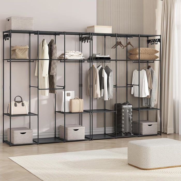Penderie Ouverte WOLTU Avec 8 étagères Et Barre - Rangement Vêtements Métal/tissu - Noir
