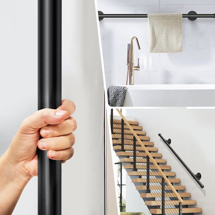 Dolibest 6 Poignées Métal - Main Courante Ronde 2,5 Cm - Support 350 Lbs - Porte-serviettes, Barre De Sécurité, Porte De Grange
