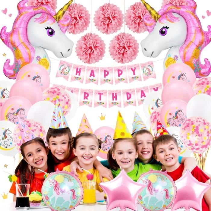 Décorations Anniversaire Licorne - Déco de Fête - Kit 25 Inclus Ballons  Filles Banderole Bannière Joyeux Anniversaire Pompons - Cdiscount Maison
