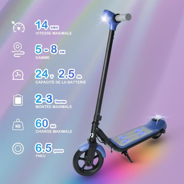 Electrique Enfant S4 Bleu 14Km/h, 110W Moteur, Hautparleur Bluetooth, Écran LED
