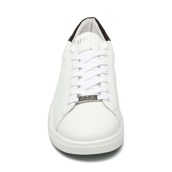 Baskets Steve Madden Alex Blanc Noir 45 Homme Synthetique Plat Lacets White black Cdiscount Chaussures