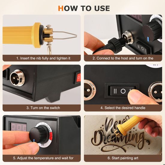 Luriseminger Kit de Pyrogravure Bois, 60W Machine à Pyrogravure avec 30 Têtes de Stylo, 100 à 800°C de Température Réglable pour Bois Cuir Liège
