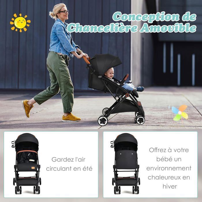 Poussette Réversible Bébé Poussette Canne GOPLUS 3 En 1 - Siège Réversible 0-36 Mois - Pliage Une Main - 15kg Capacité - Noir Poussette Compacte Bébé