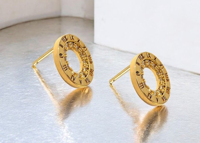 Boucles D'oreilles En Or 375 (9 Carats) Avec Zirconium 10mm - 6 Griffes, Neuves Avec étiquettes !