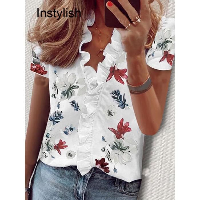 Chemisier Femme Manches Courtes Alfani - Taille 6P - Blanc - Coton Stretch Pour Bureau Ou Décontracté