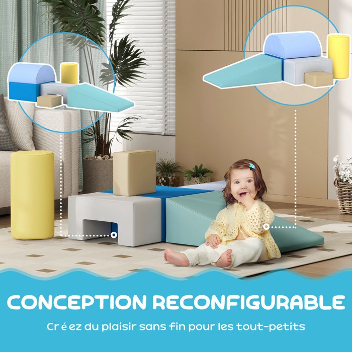 Parcours Motricité Bébé En Mousse AIYAPLAY - 5 Blocs Modulables Pour Escalade, Jeu Créatif, 6 Mois à 6 Ans