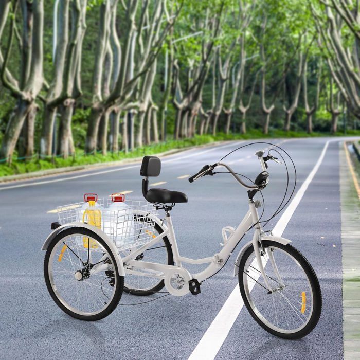 Tricycle Pliable 24 Pouces 7 Vitesses – Cadre Acier, Panier, Pneus Antidérapants, Capacité 120 Kg