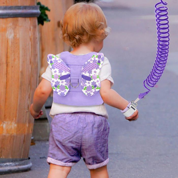 PandaEar Harnais De Sécurité 3 En 1 Pour Enfants Avec Laisse Et Bracelet Anti-Perte - Rose Ailes De Papillon
