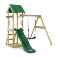Aire de jeux en bois WICKEY TinyWave avec balançoire et toboggan vert pour enfants de 3 à 7 ans-0