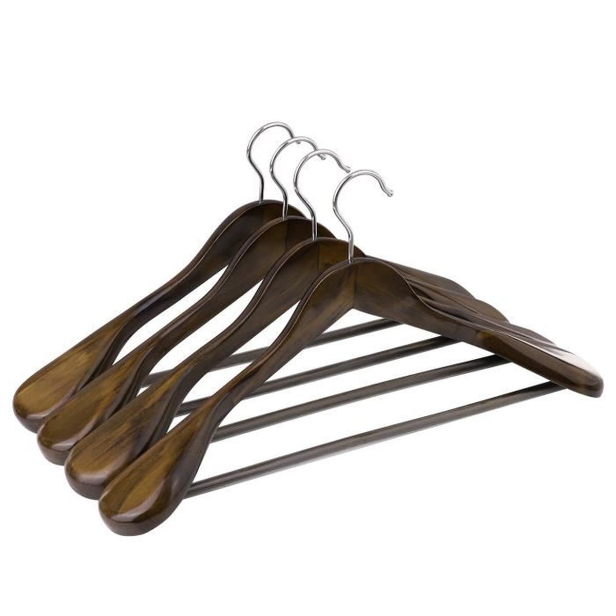Lot De 12 Cintres Bois Avec Clips - Cintres Robustes Pour Pantalons Et Chemises - Design Ergonomique - Noir