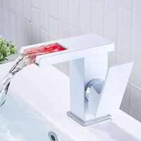 Bathroom faucet LED light waterfall mixer black hole bathroom sink faucet installation dresser faucet (white)